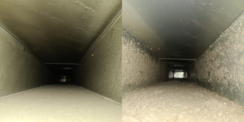 air duct cleaning in the village of New Berlin, Wisconsin before & after photo