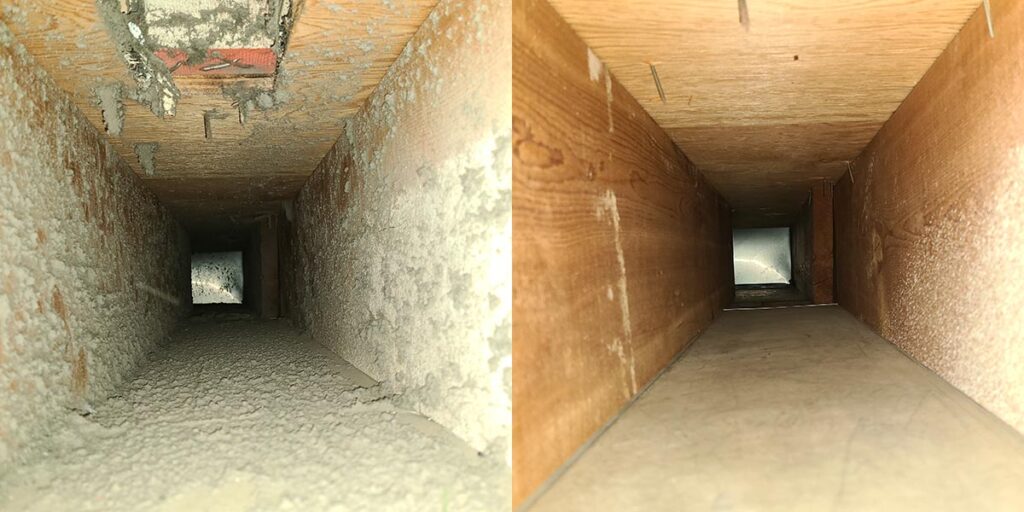 air duct cleaning in the village of Oconomowoc, Wisconsin before & after photo