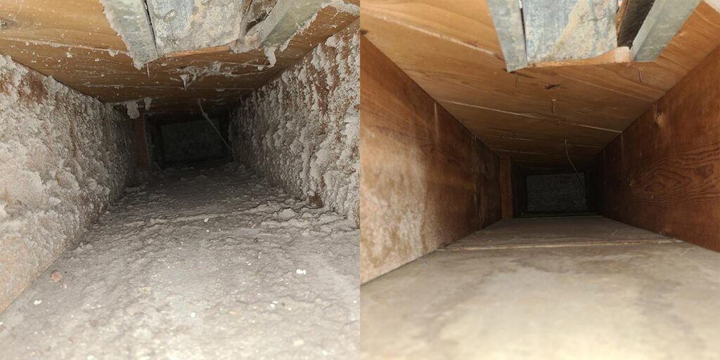 air duct cleaning in the city of Pewaukee, Wisconsin before & after photo